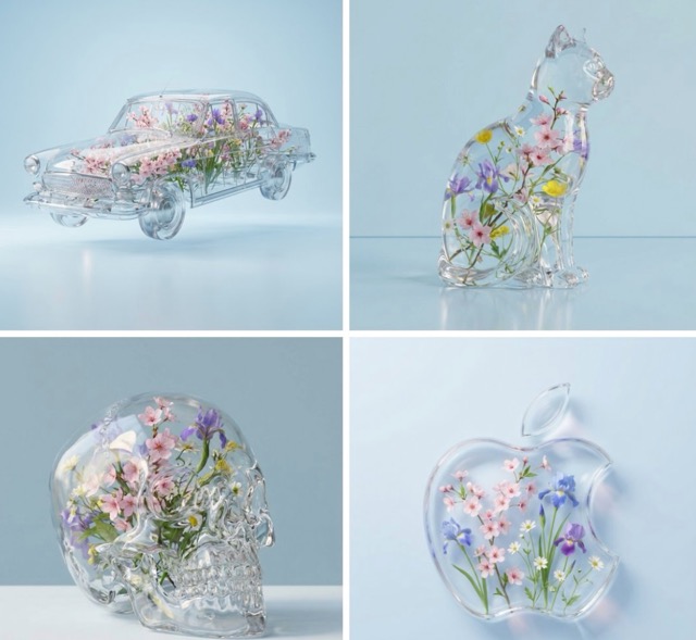 Transparent Object with Spring Flowers 3D Render