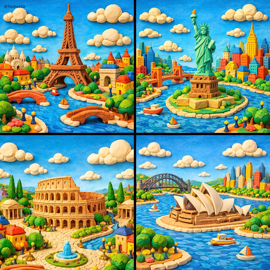 Whimsical Clay Miniature World Landmark Scene