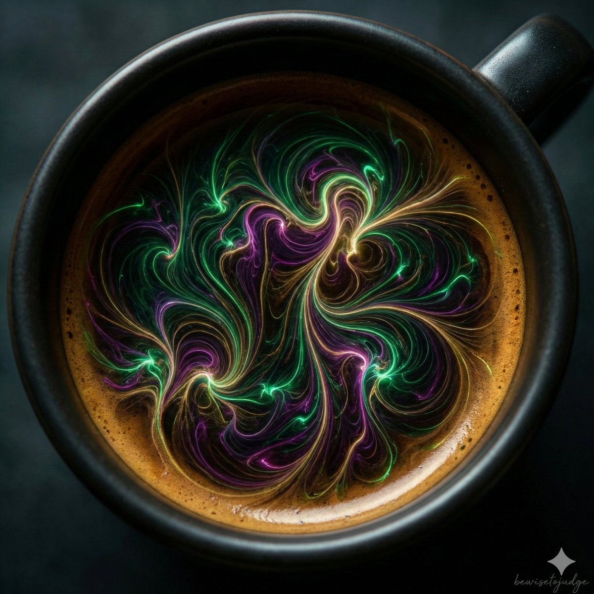 AI Prompt for Abstract Coffee Crema Art: Bioluminescent Macro Photography