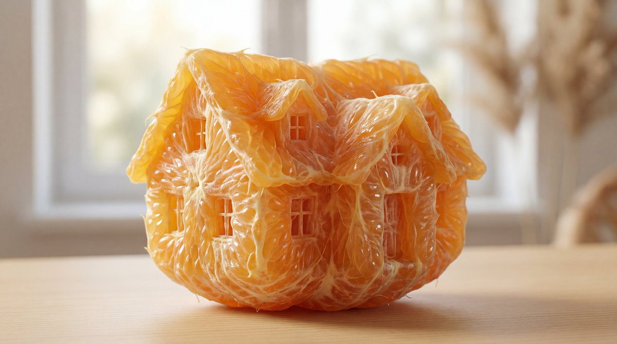AI Prompt: Orange Pulp Sculpture Art - High Detail Fruit Texture