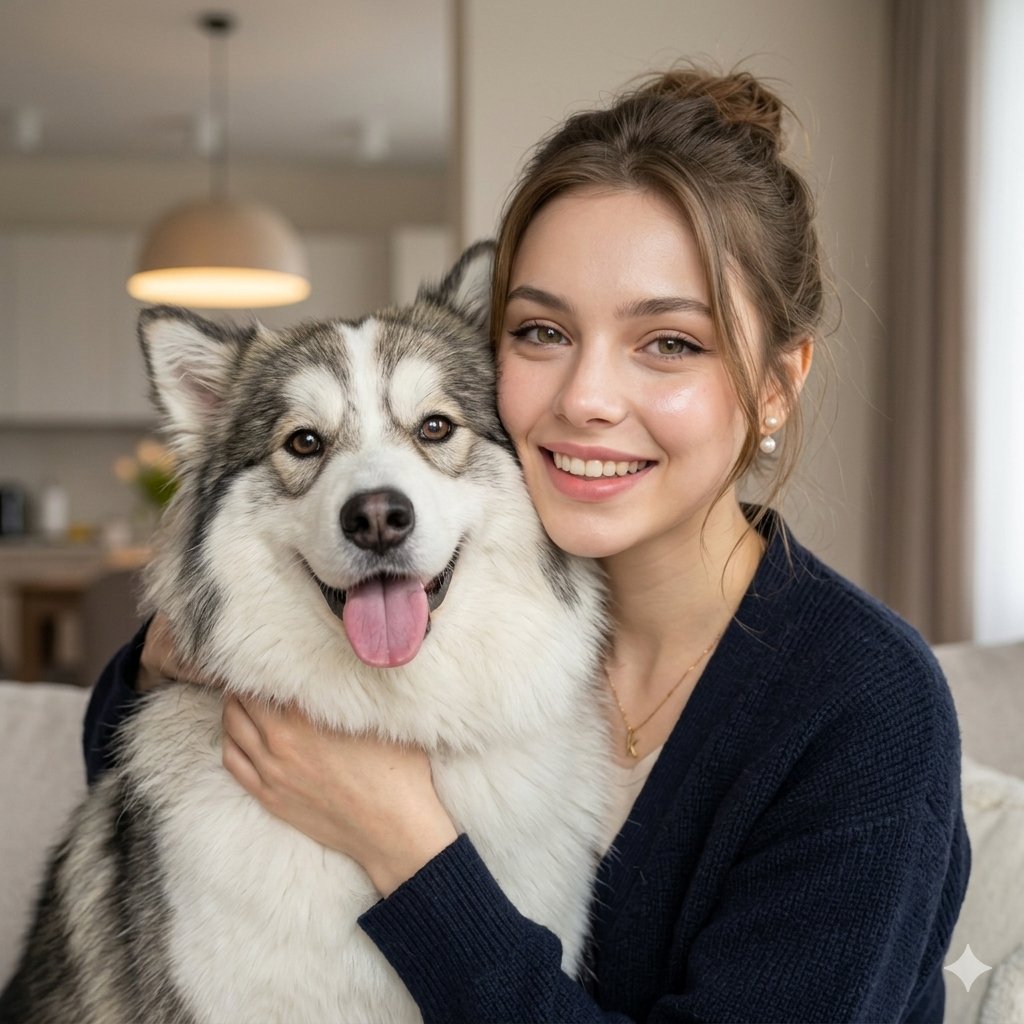 AI Prompt for a Cozy Portrait of a Woman with Her Dog