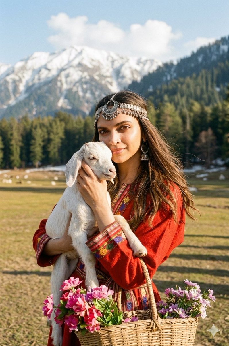 AI Prompt for Cinematic Portrait of Kashmiri Woman with Baby Goat - 35mm Film 4K Portrait