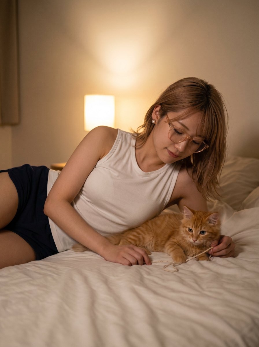 AI Prompt for Cozy Bedtime Scene with Ginger Cat