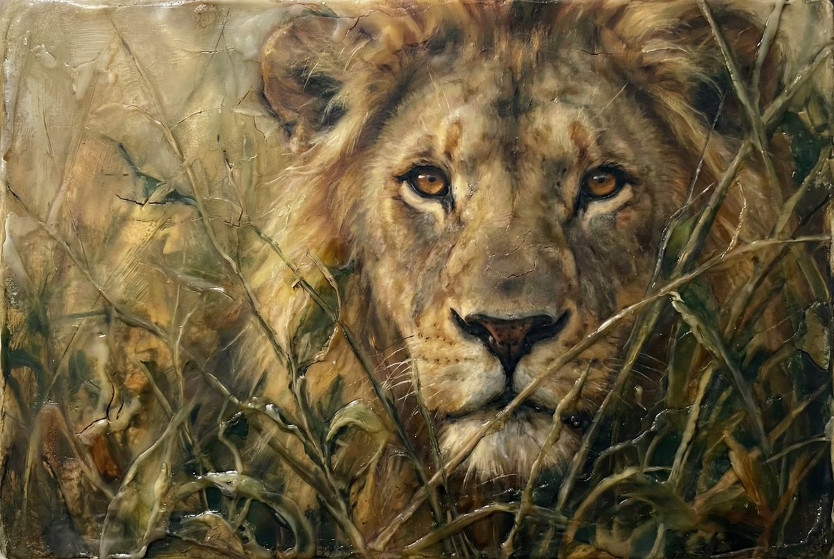 AI Prompt for Heavily Detailed Oil Painting of Mystical Lion in Thicket