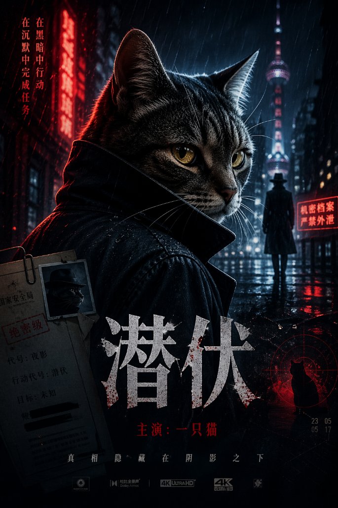 AI Prompt for Spy Movie Poster with Cat in Photorealistic Style
