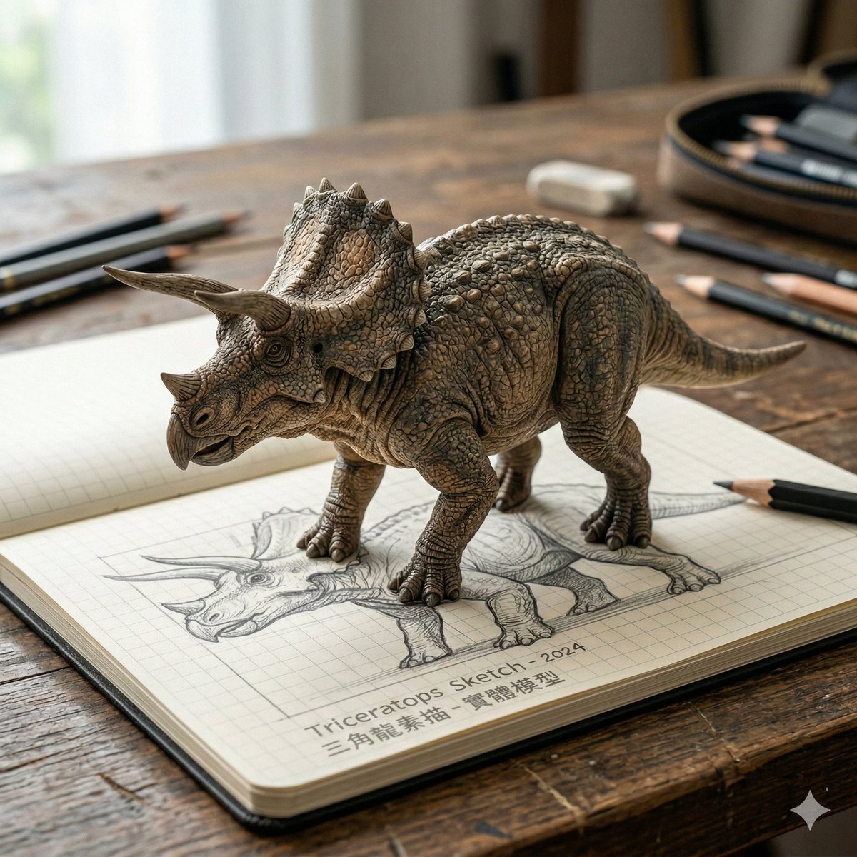 AI Prompt for Studio-Lit Creature Silhouettes on Notebook Sketches