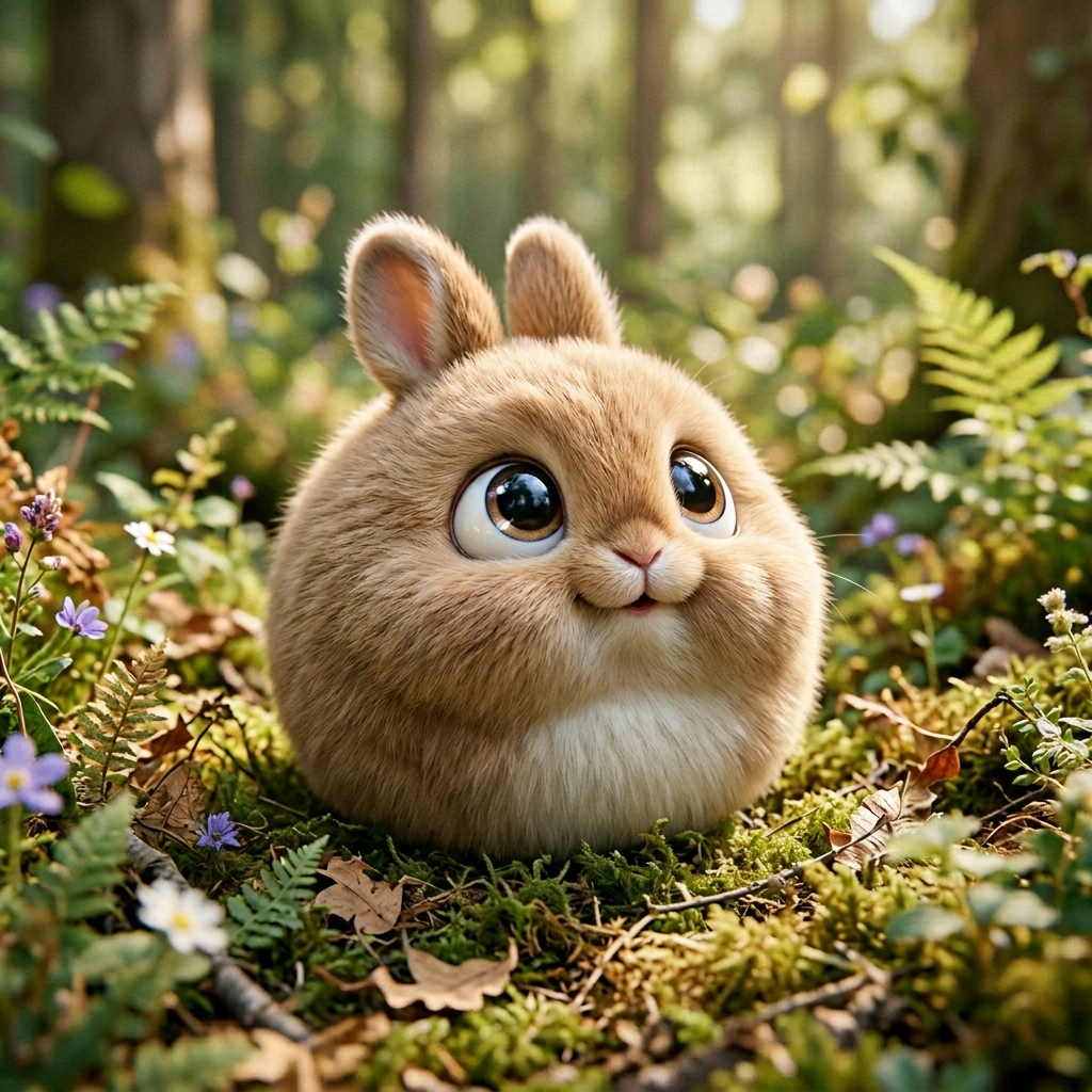 Cute Ball-Shaped Rabbit Illustration with Big Eyes