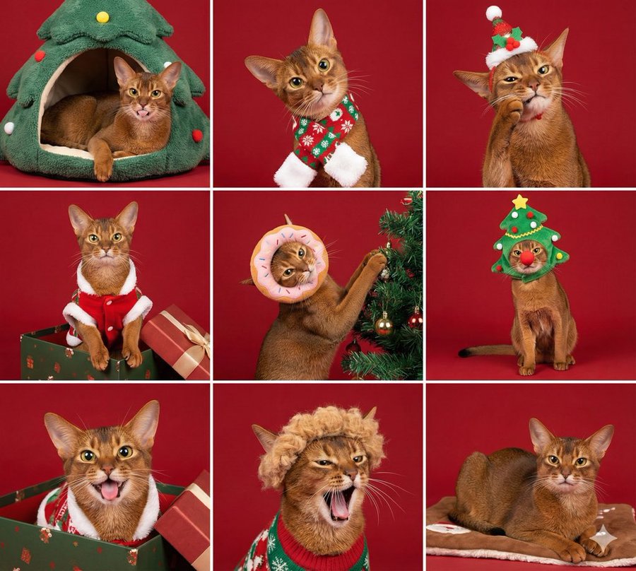 Cute Pet in 9 Christmas Outfits Grid