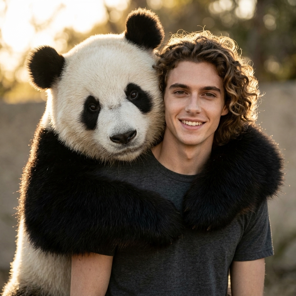 Giant Panda Hug From Behind Realistic Photo