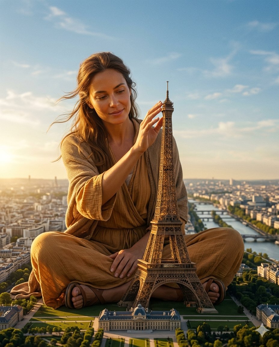 AI Prompt for 3D-Rendered Luxury Paris Scene with Giant Female Figure