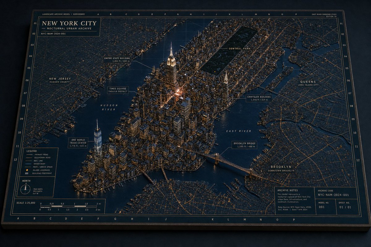 AI Prompt for a Stunning 3D NYC Nighttime Map Architectural Archive