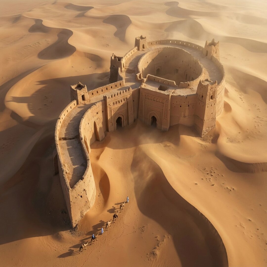 AI Prompt for Arabic Architecture Inspiration in Adobe Desert Scene