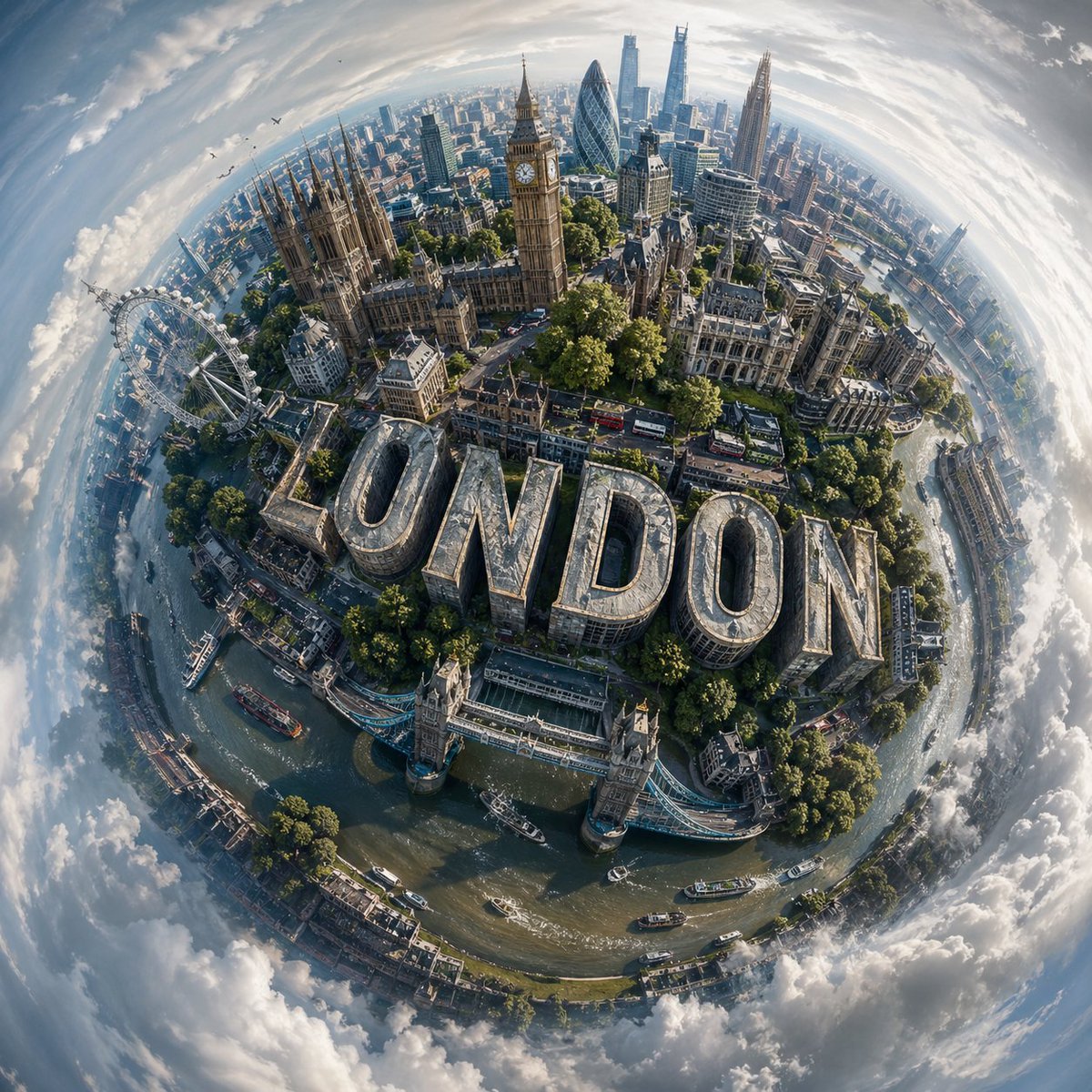 AI Prompt for Highly Detailed 3D Spherical Cityscape with Custom Typography