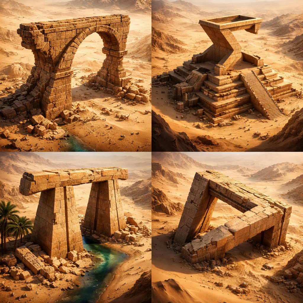 AI Prompt for Math-Inspired Desert Ruins 3D Render