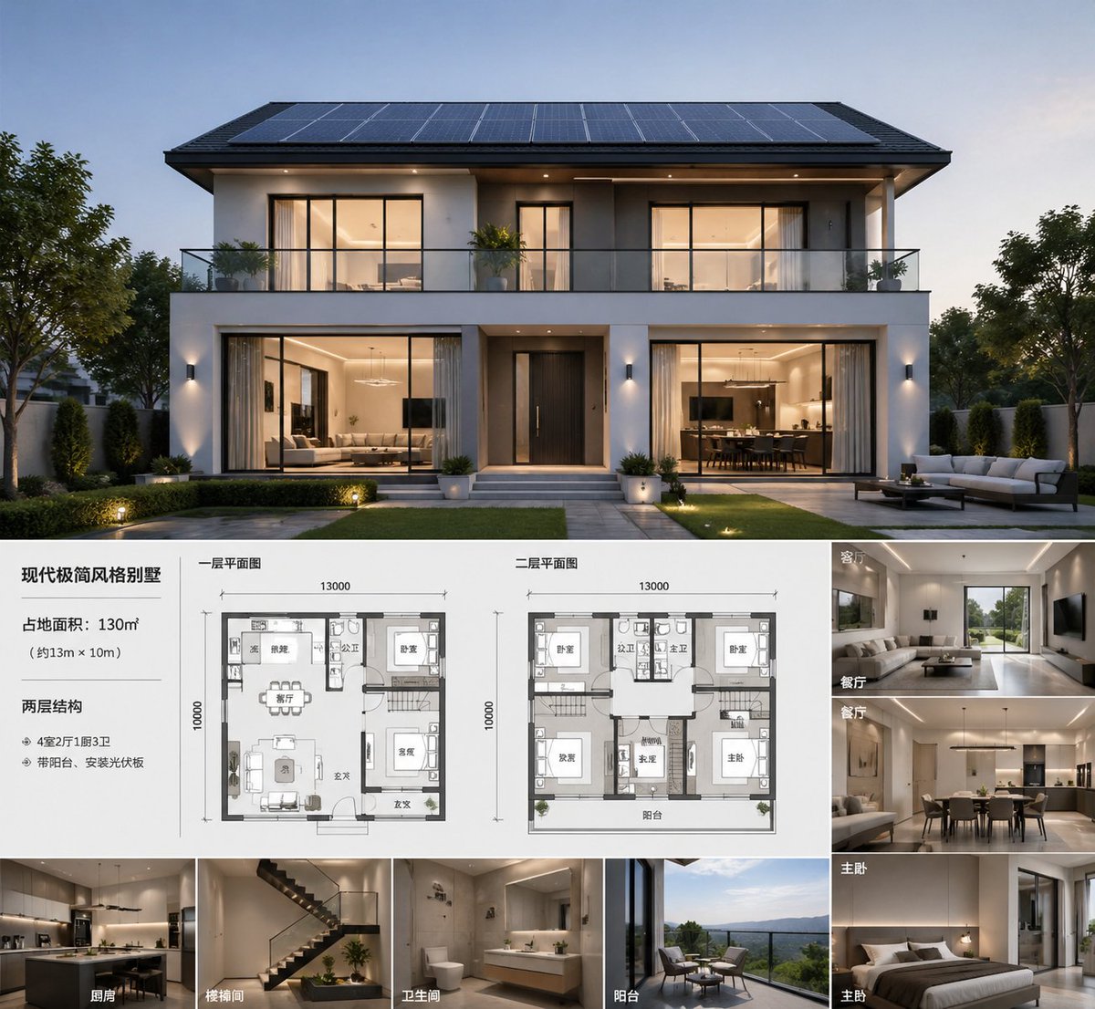 AI Prompt for Modern Villa Architecture Board with Floor Plans and Interior Designs