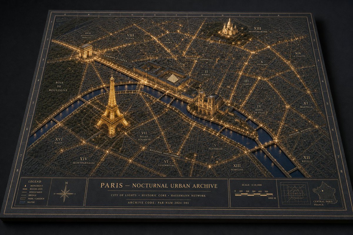 AI Prompt for Parisian Nighttime Cityscape with Glowing Landmarks