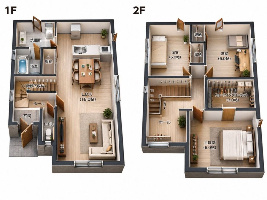 AI Prompt for Realistic 2-Story Japanese House Floor Plan in 3D Isometric