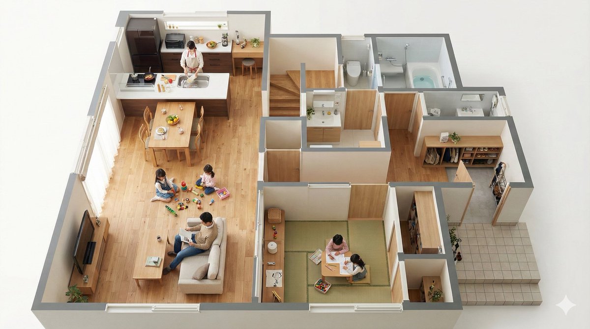AI Prompt for Realistic Floor Plan Visualizations with Family Scenes