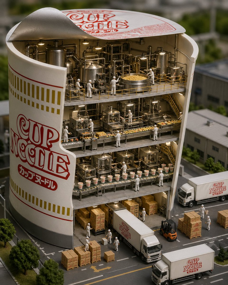 AI Prompt for Realistic Industrial Architecture: Cup Noodle Factory Diorama