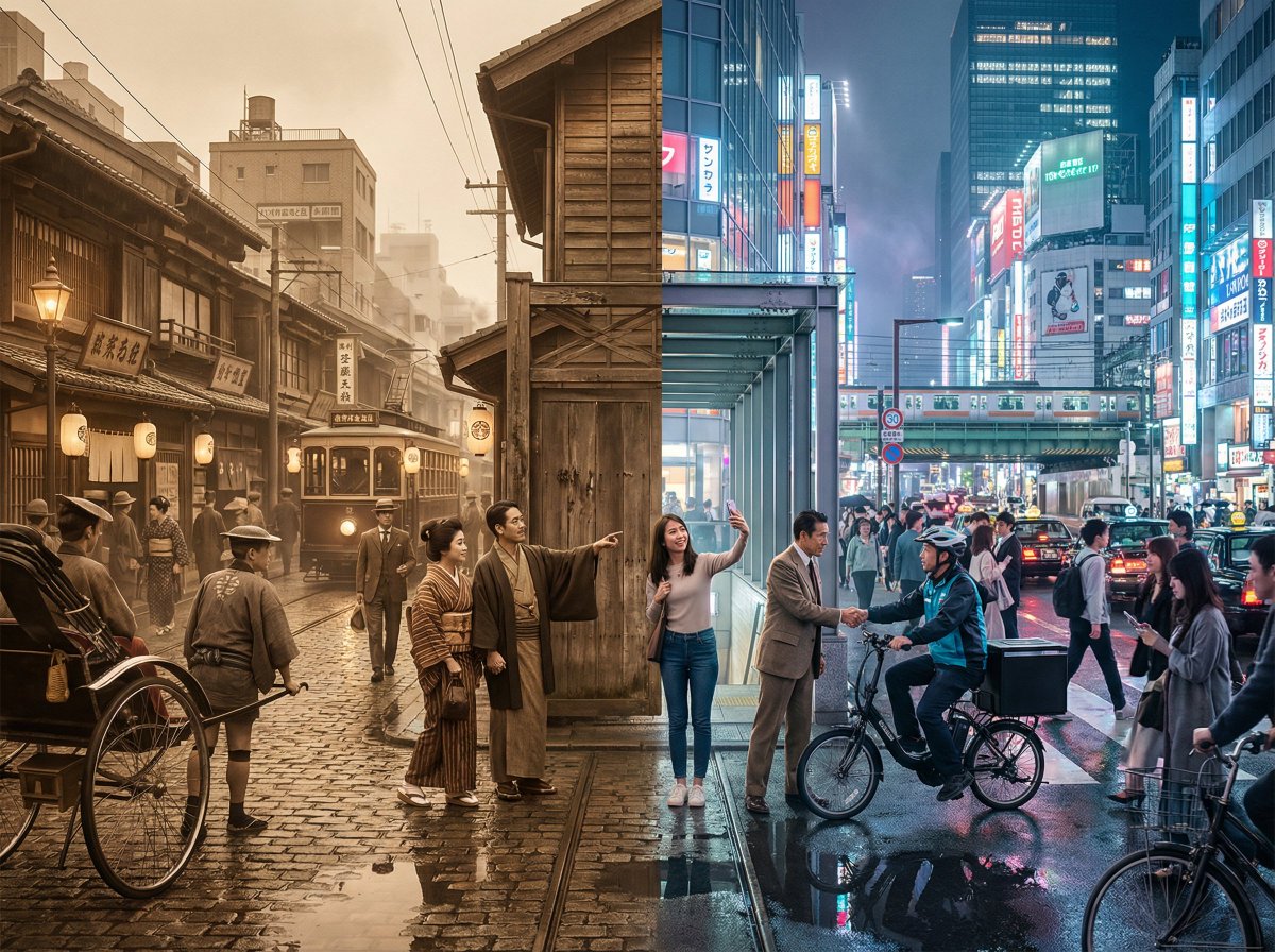 AI Prompt for Tokyo Cityscape Split-Screen Art