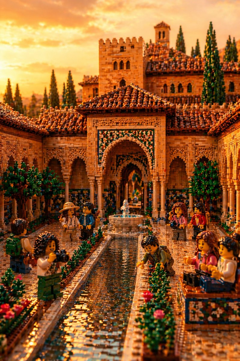 AI Prompt: LEGO Architecture Recreation at Sunset