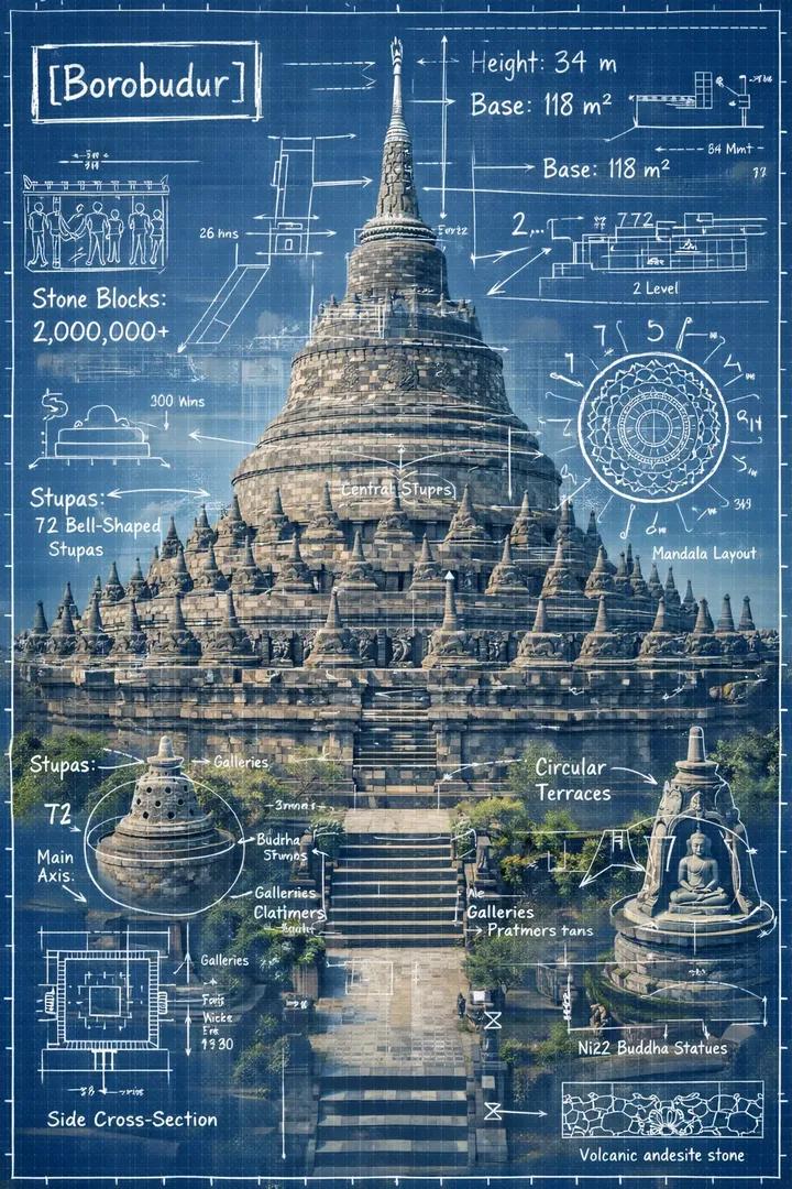 Architectural Blueprint Infographic of Famous Landmarks