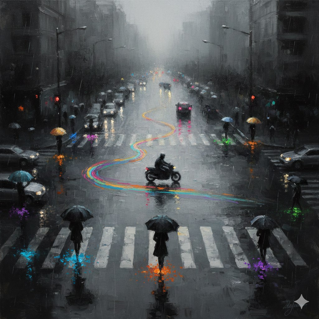 Impressive AI Prompt for Oil Painting: Rainy Urban Solitude