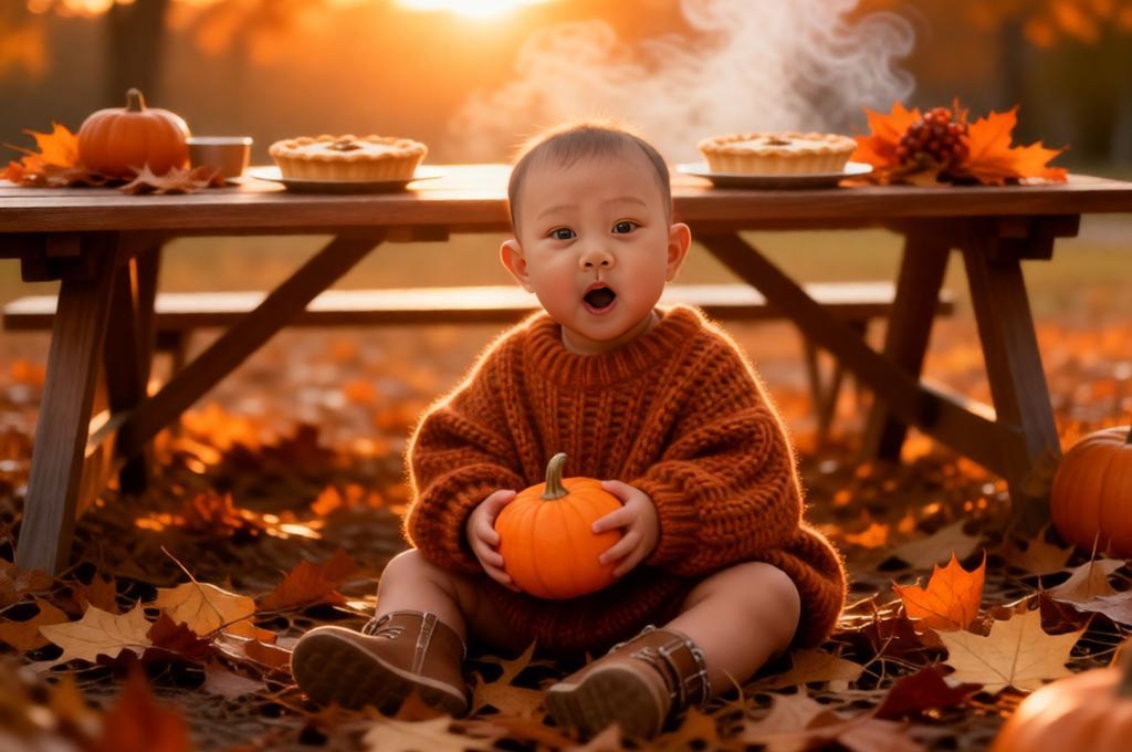 Cozy Autumn Baby Portrait with Pumpkin & Sweater