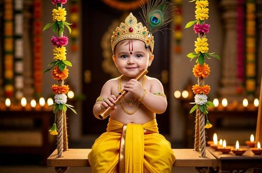Divine Baby Krishna Photorealistic Portrait