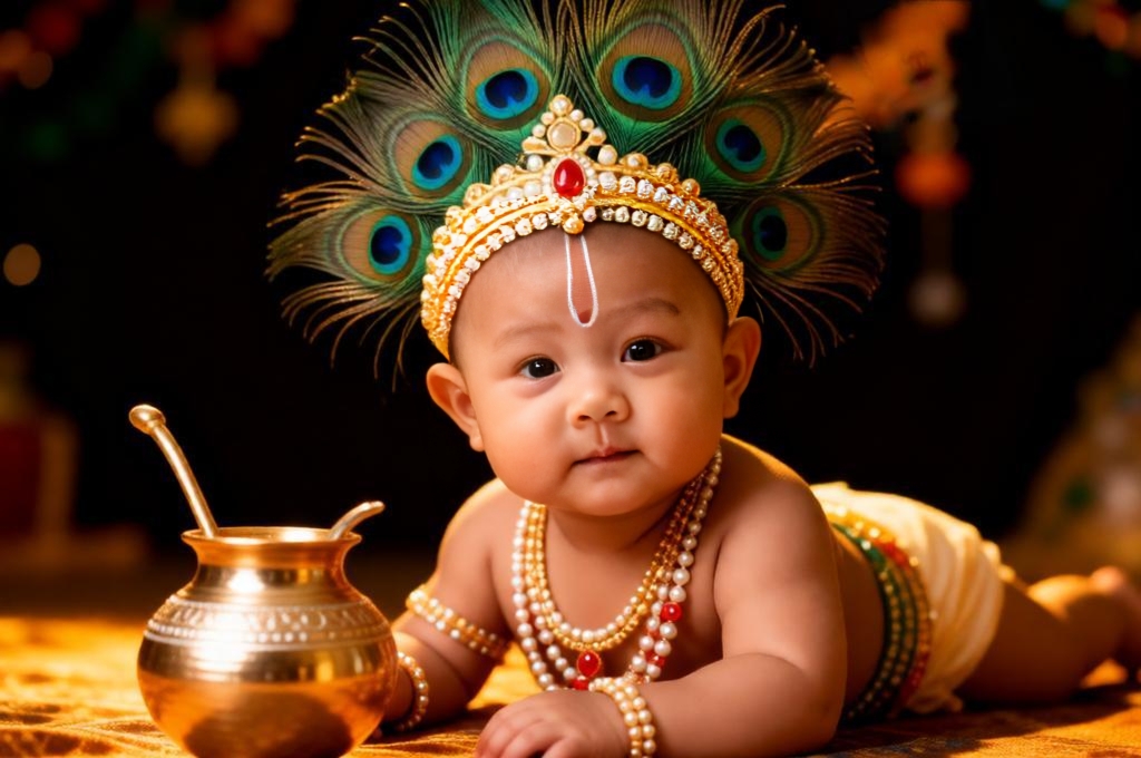Divine Baby Krishna Portrait Photo Prompt
