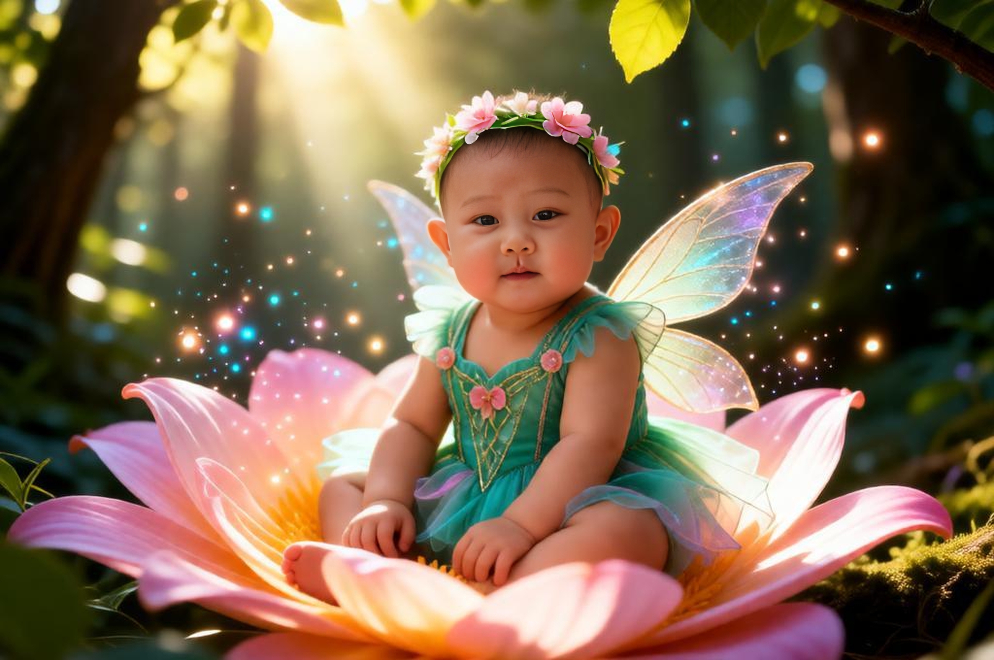 Fairy Baby in Blooming Flower Forest Shoot