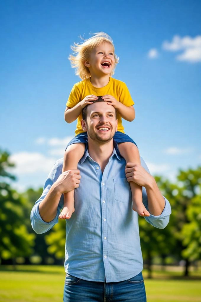 Happy Father Son AI Portrait Prompt – Outdoor Joyful Scene