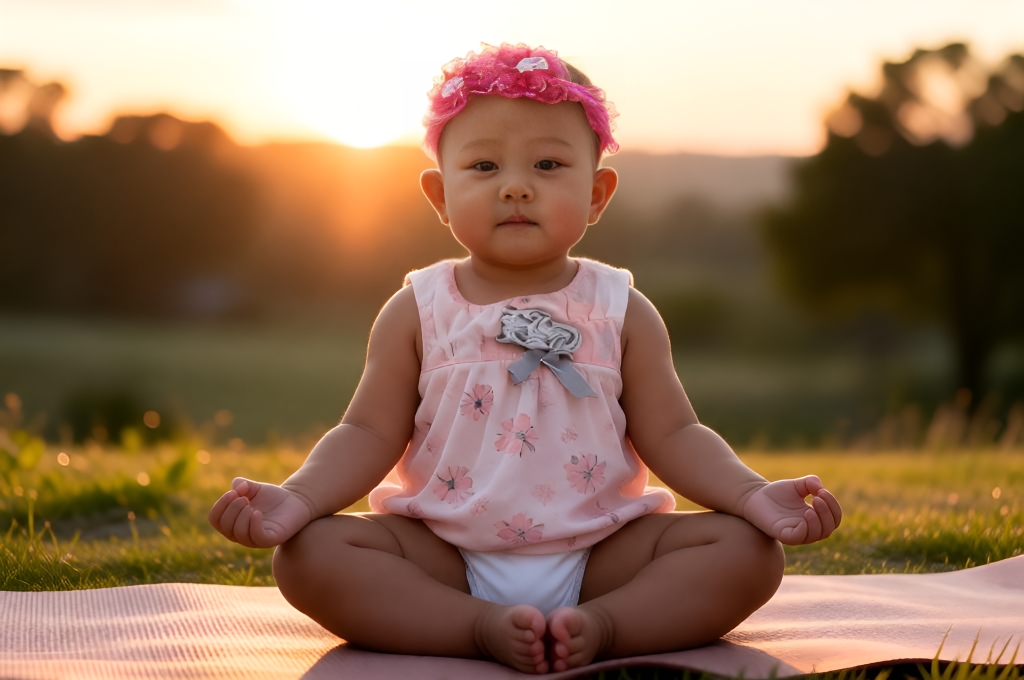 Hyper‑Realistic Baby in Meditation Pose at Sunrise