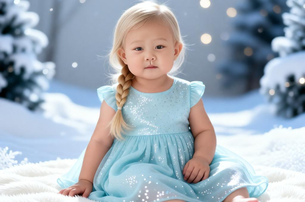 Pastel Ice-Blue Baby Portrait in Shimmer Dress