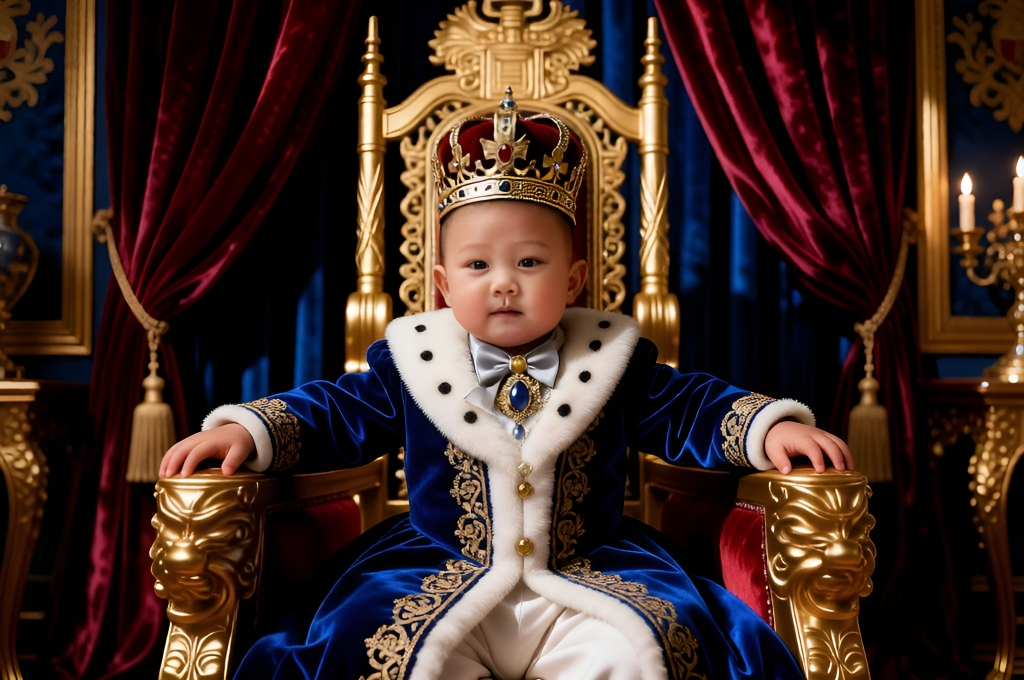 Regal Baby Prince Portrait on Golden Throne
