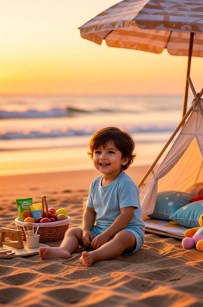 Sunset Beach Baby Boy Cinematic AI Photo Editing Prompt
