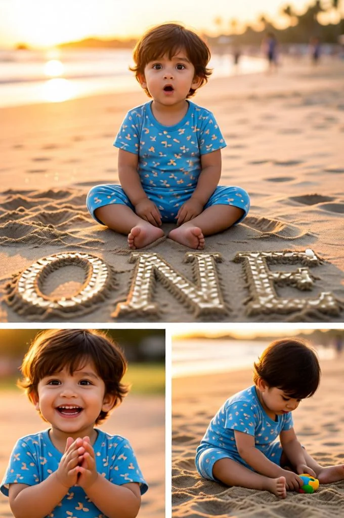 Sunset Beach Baby Portrait Photoshoot with 4K Realism