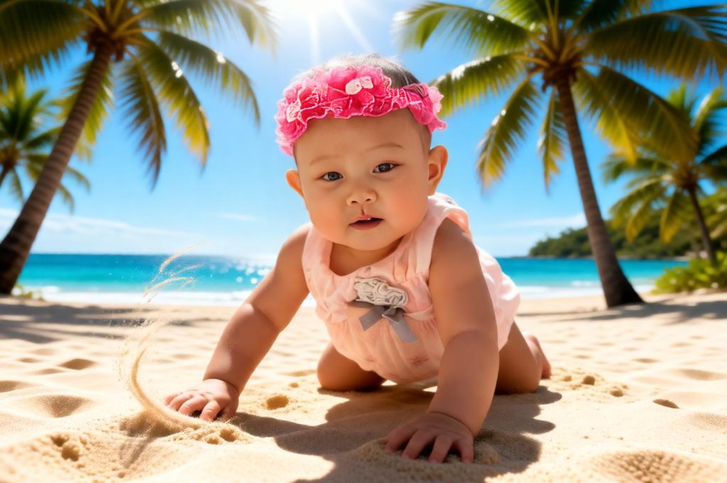 Tropical Beach Baby Crawl Photo Prompt