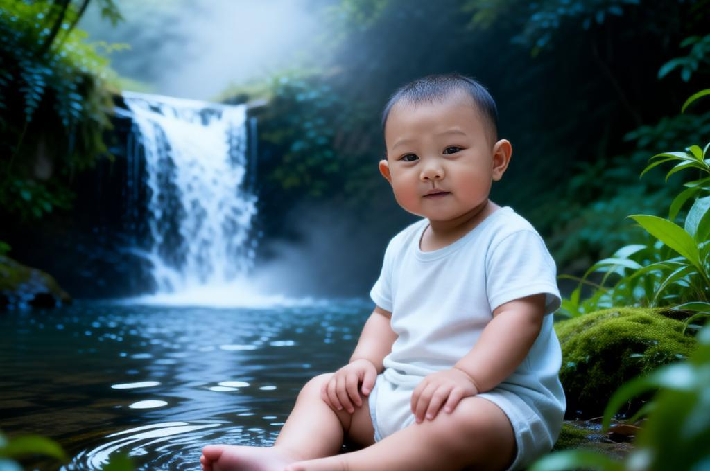 Ultra-Realistic Baby Waterfall Portrait – Cinematic Shoot
