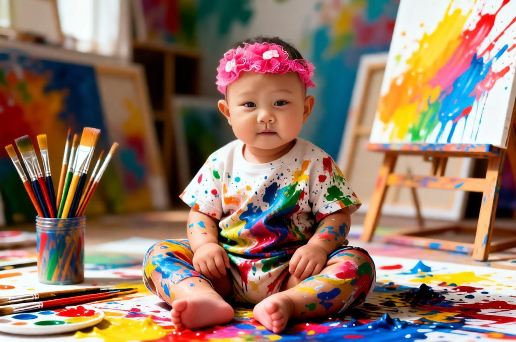 Vibrant Baby Art Studio Photoshoot Prompt