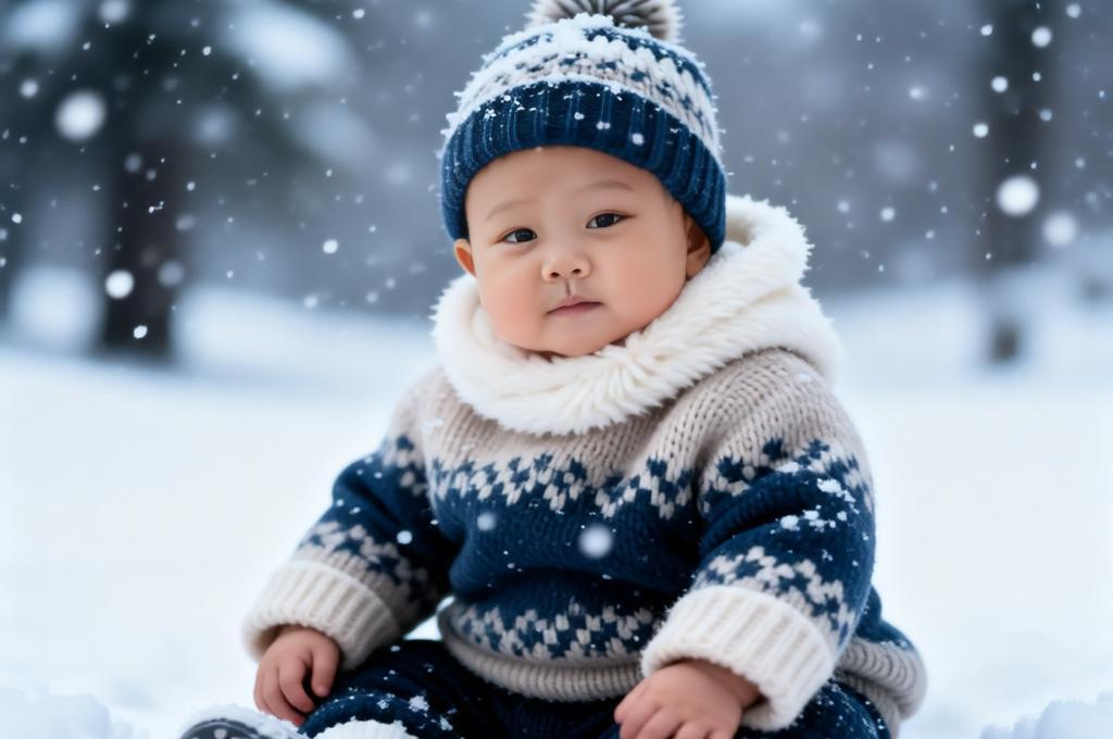 Winter Baby Portrait with Cozy Woolen Outfit