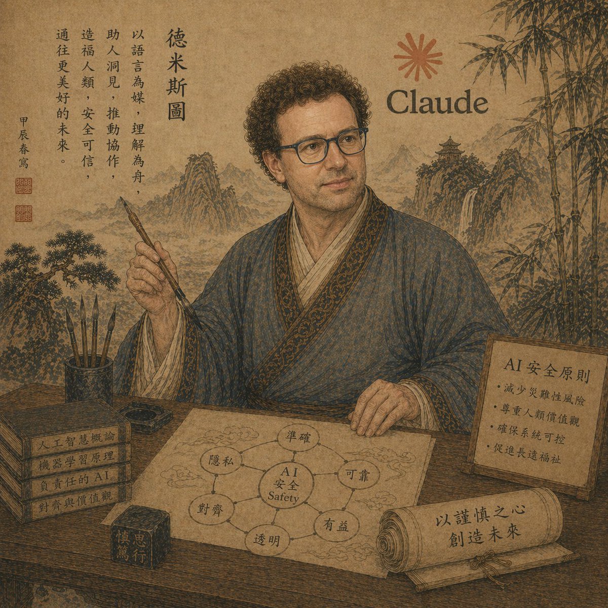 AI Prompt for Claude-Branded Chinese-Inspired AI Safety Posters