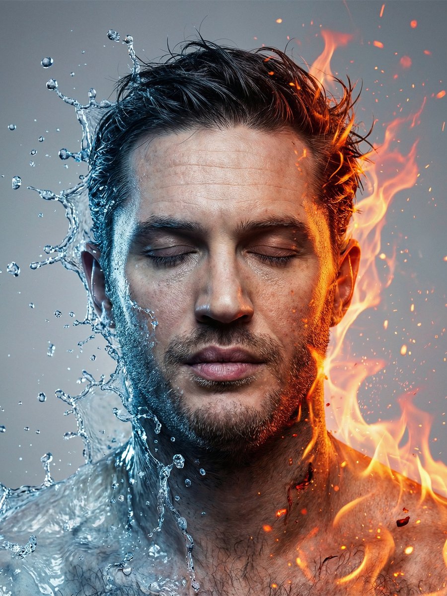 AI Prompt for Duality Portrait with Fire and Water Transformation