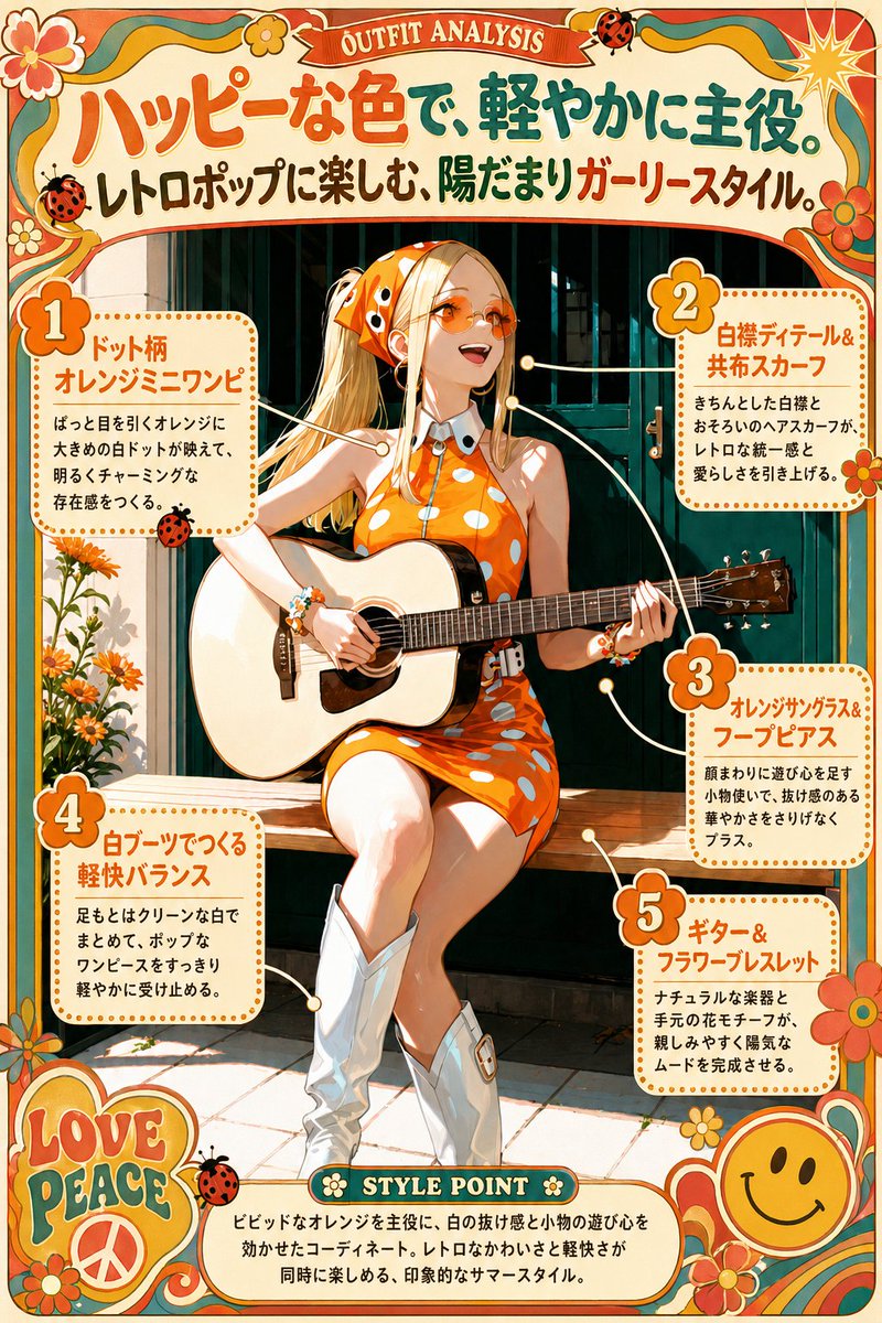 AI Prompt for Generation: Retro Japanese Pop Style Character Outfit Poster with Blonde Woman