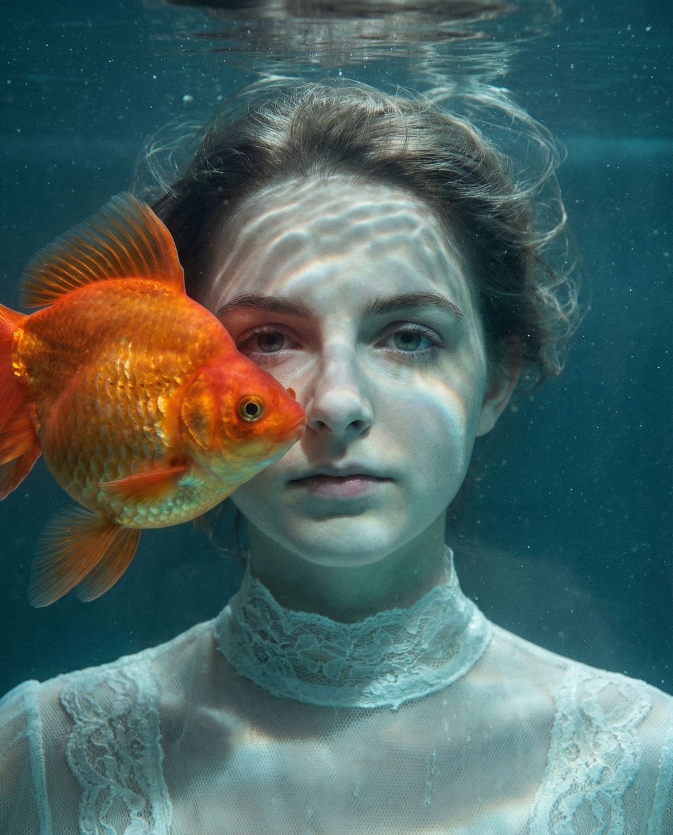 AI Prompt for Surreal Portrait of a Person in Water with a Goldfish