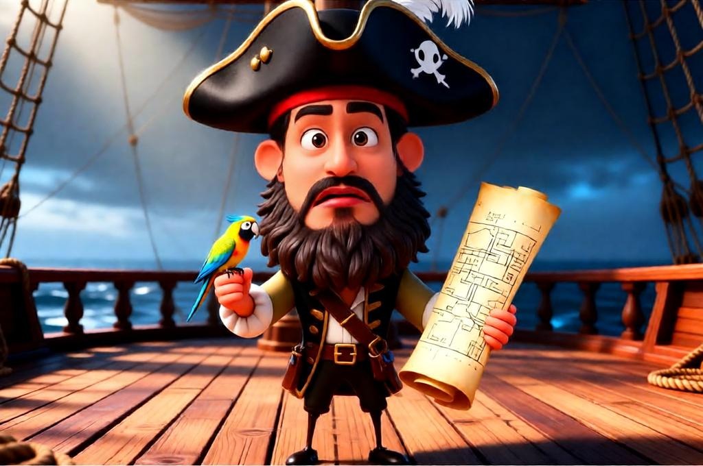 3D Pirate Caricature with Giant Head & Tiny Body