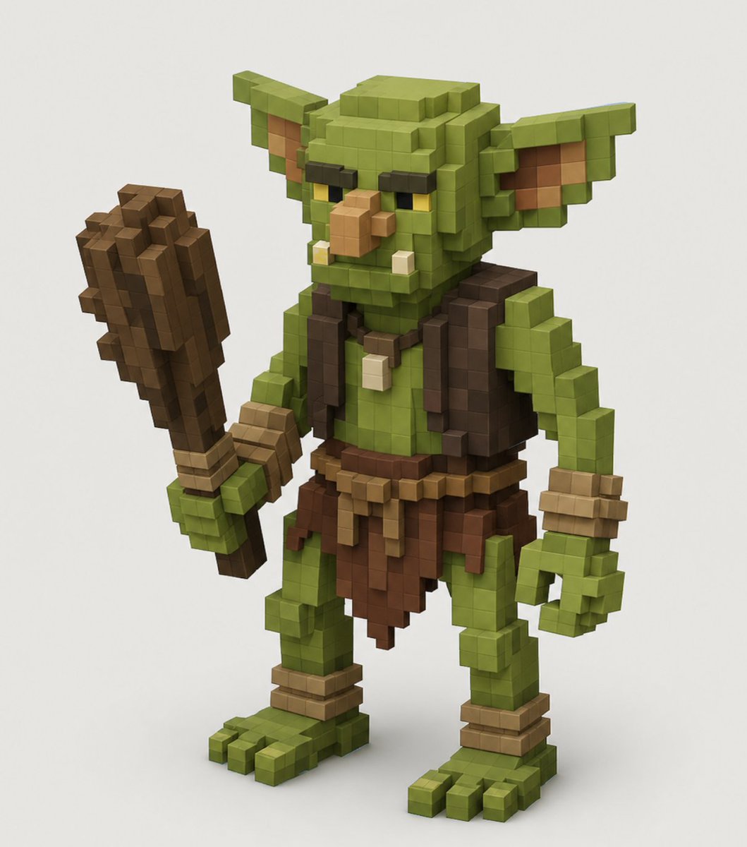 AI Image Prompt for Generating Eye-catching Voxel Goblin Warrior Character Renders