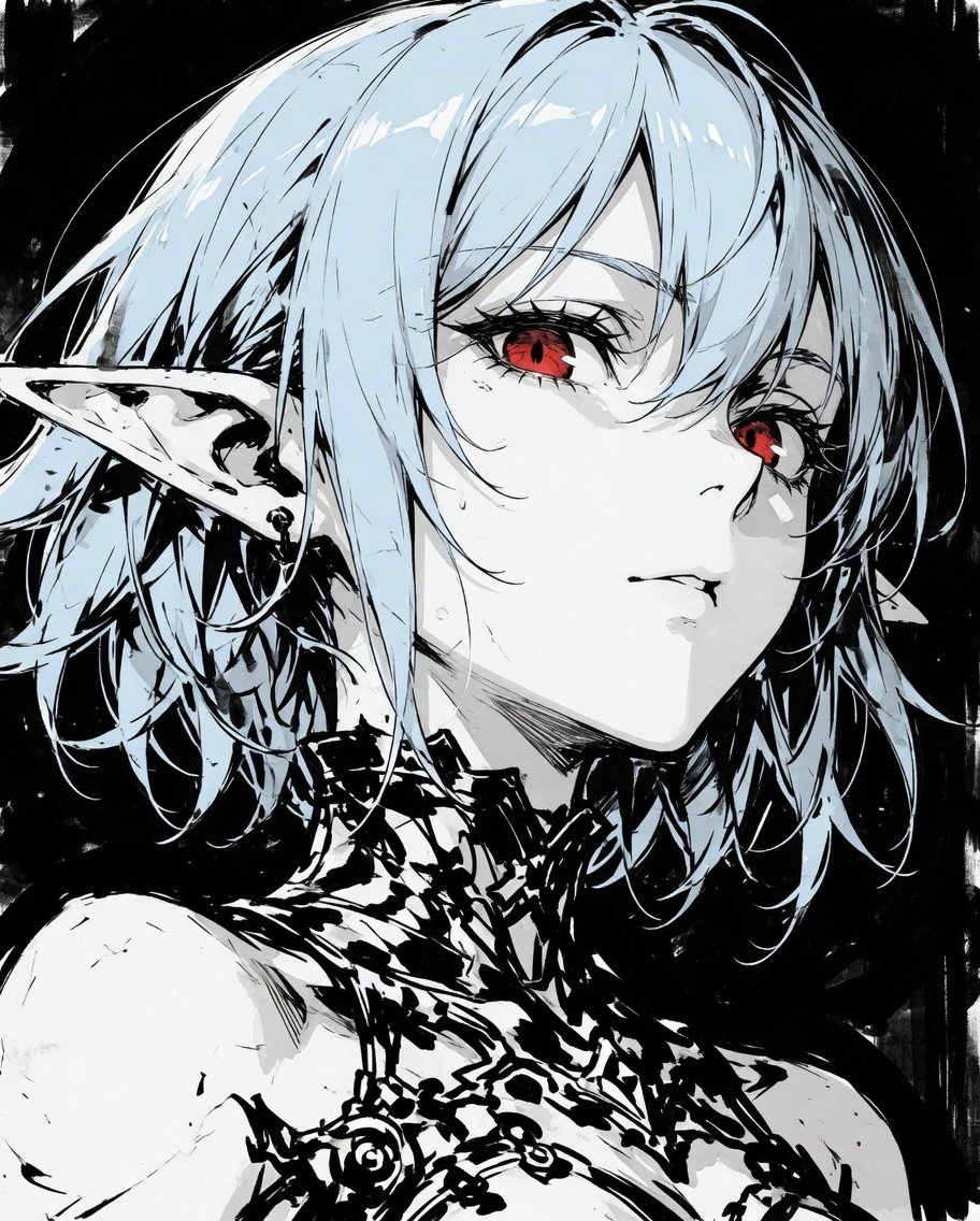 AI Portrait Prompt: Censored Elf Cyborg Manga Character