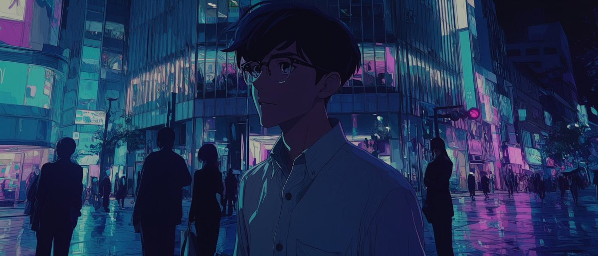 AI Prompt: Anime-Style Cityscape with Faceless Mysterious Figure