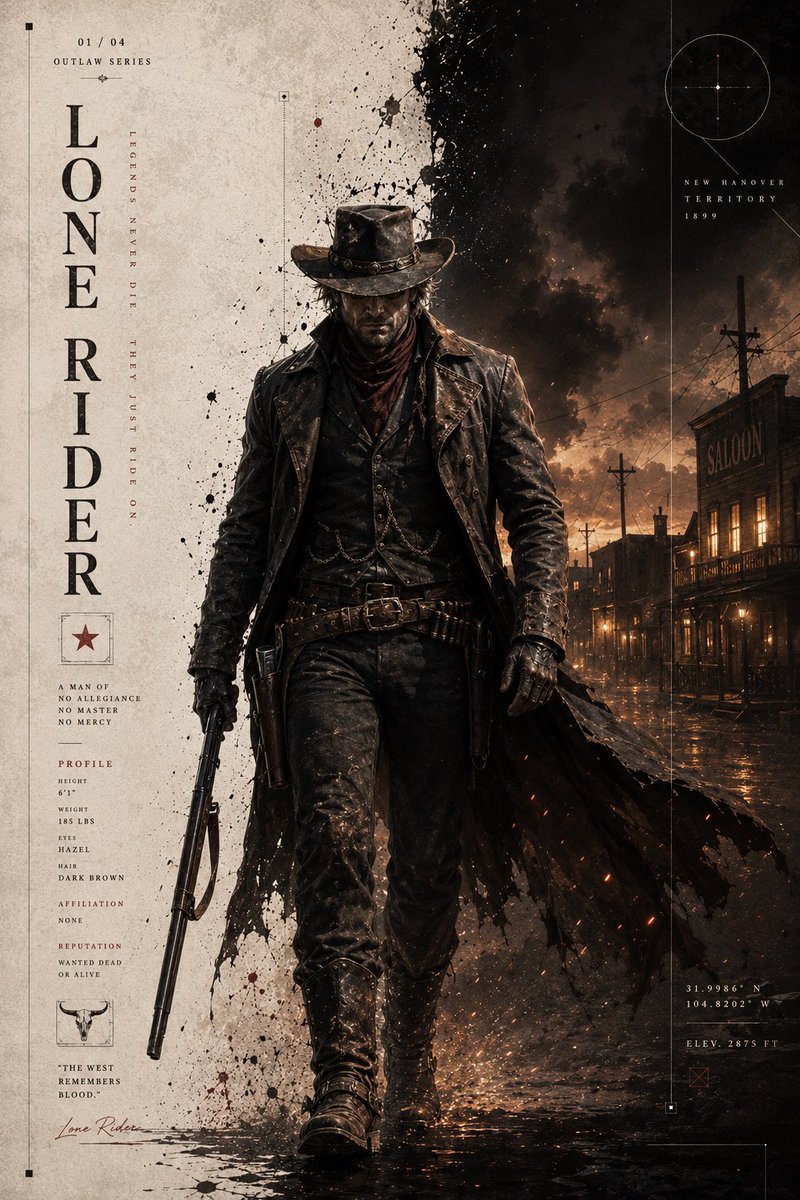 AI Prompt: Create a Dark Western Outlaw Character Poster with Vintage Textures